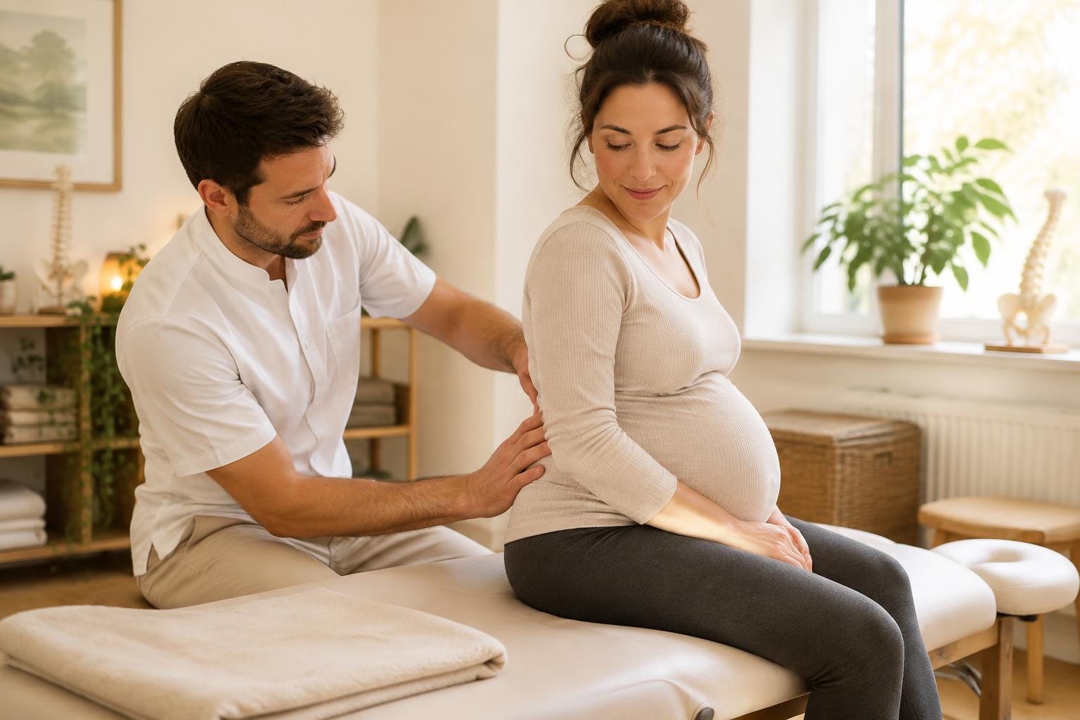 Ostéopathe accompagnant une femme enceinte en séance